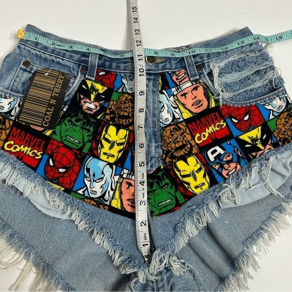 Coal N Terry Marvel Comic Print Frayed Hem Denim Shorts NWT - Picture 11 of 13